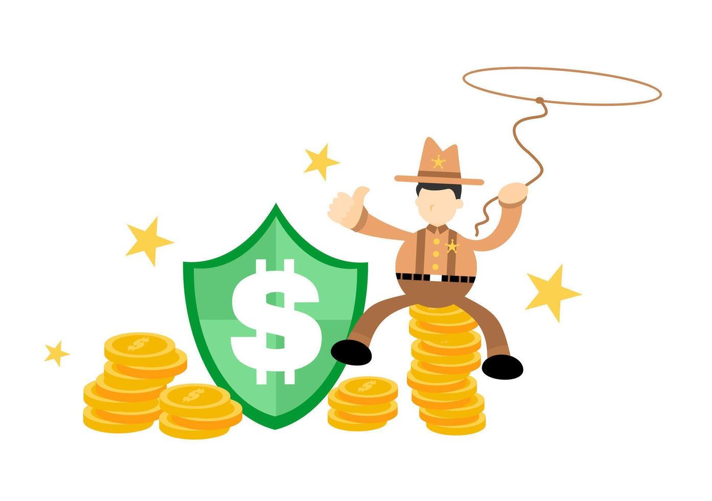 A cartoon cowboy with a shield and a dollar sign vector