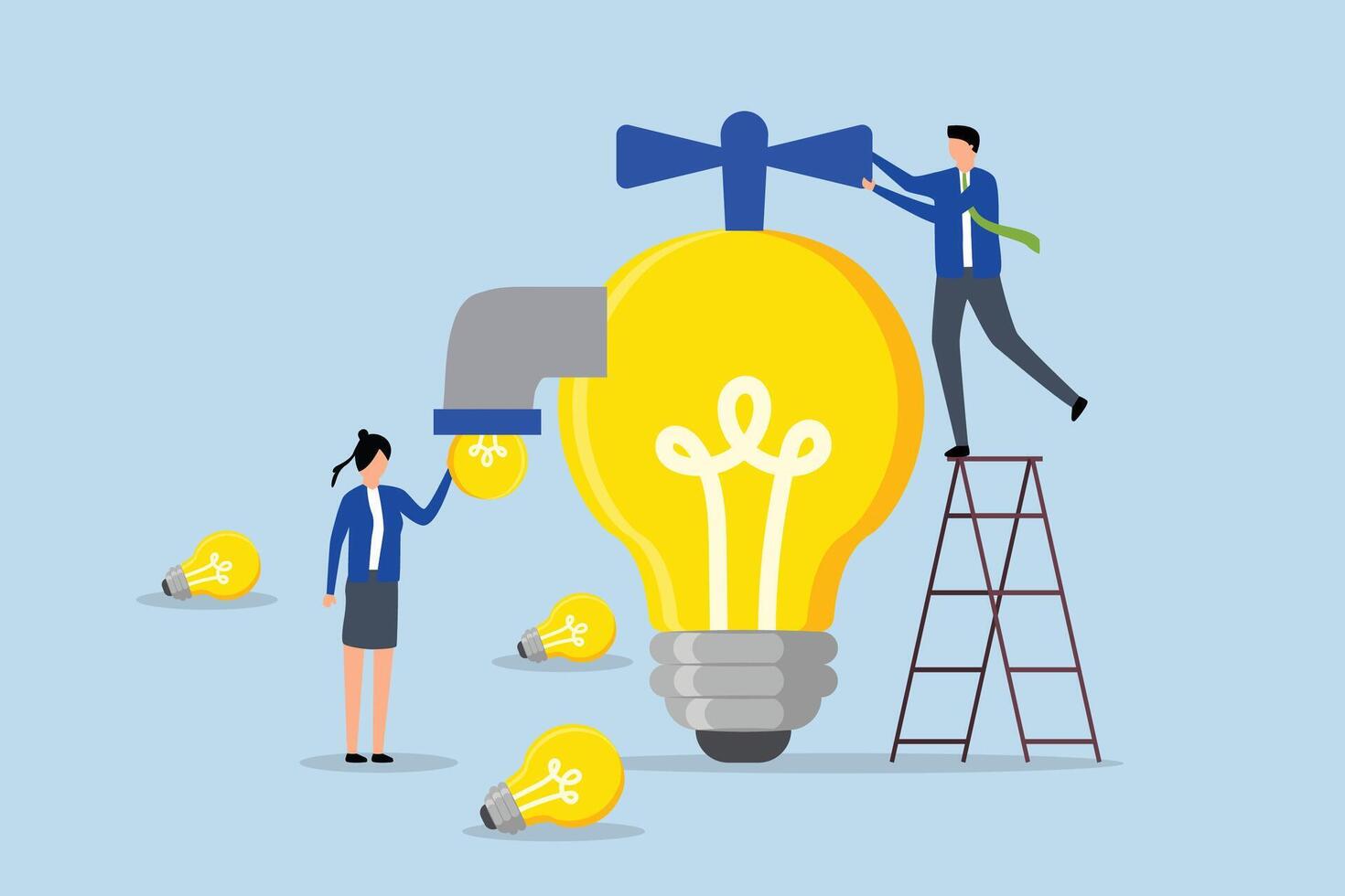 Inspiration ideas, Business executive adjusts lightbulb valve to supply innovative ideas. vector