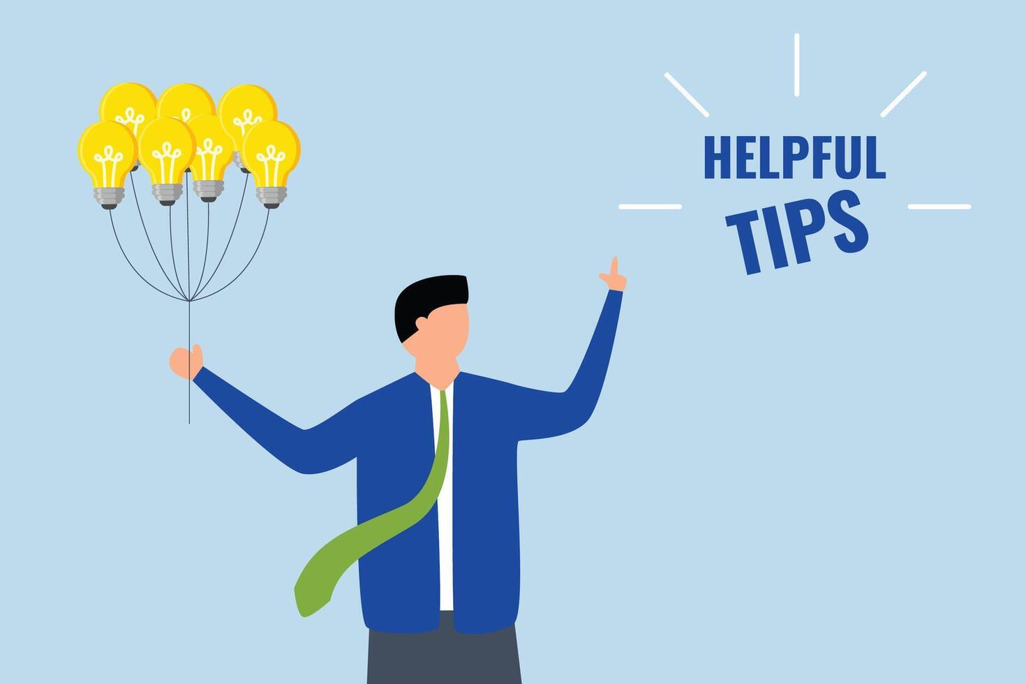 Helpful tips for business, Intelligent entrepreneur clutching illuminated bulb sharing valuable advice. vector