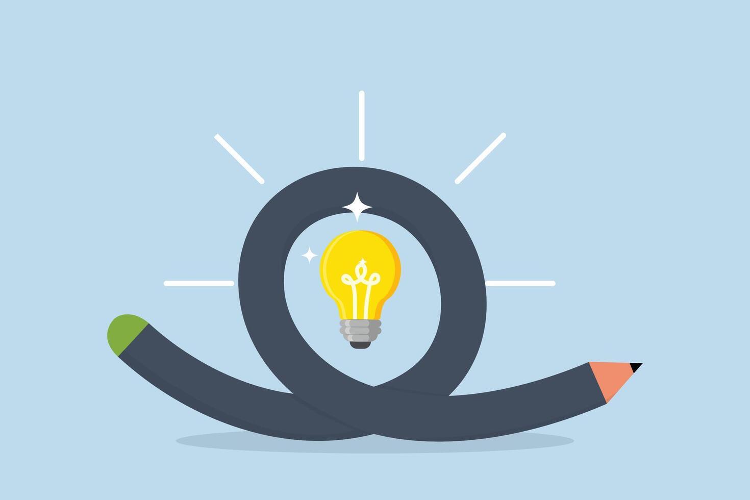 Creative idea, twisting pencil with illuminating lightbulb concept. vector