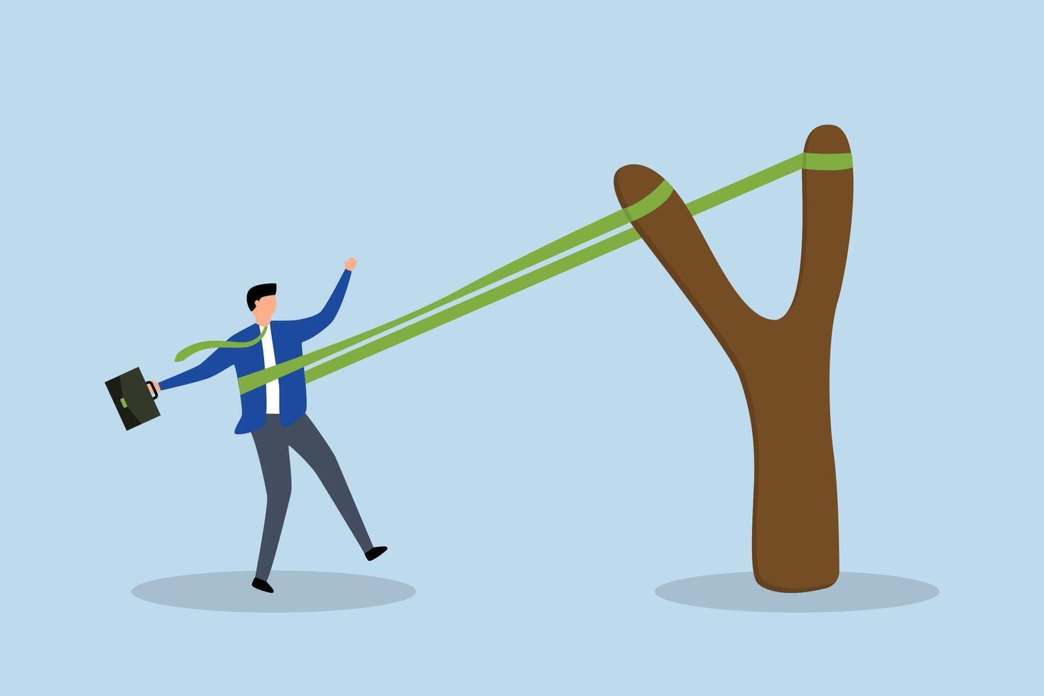 boost career development, The courageous entrepreneur stretches the rubber band in preparation to shoot the slingshot into the air. vector