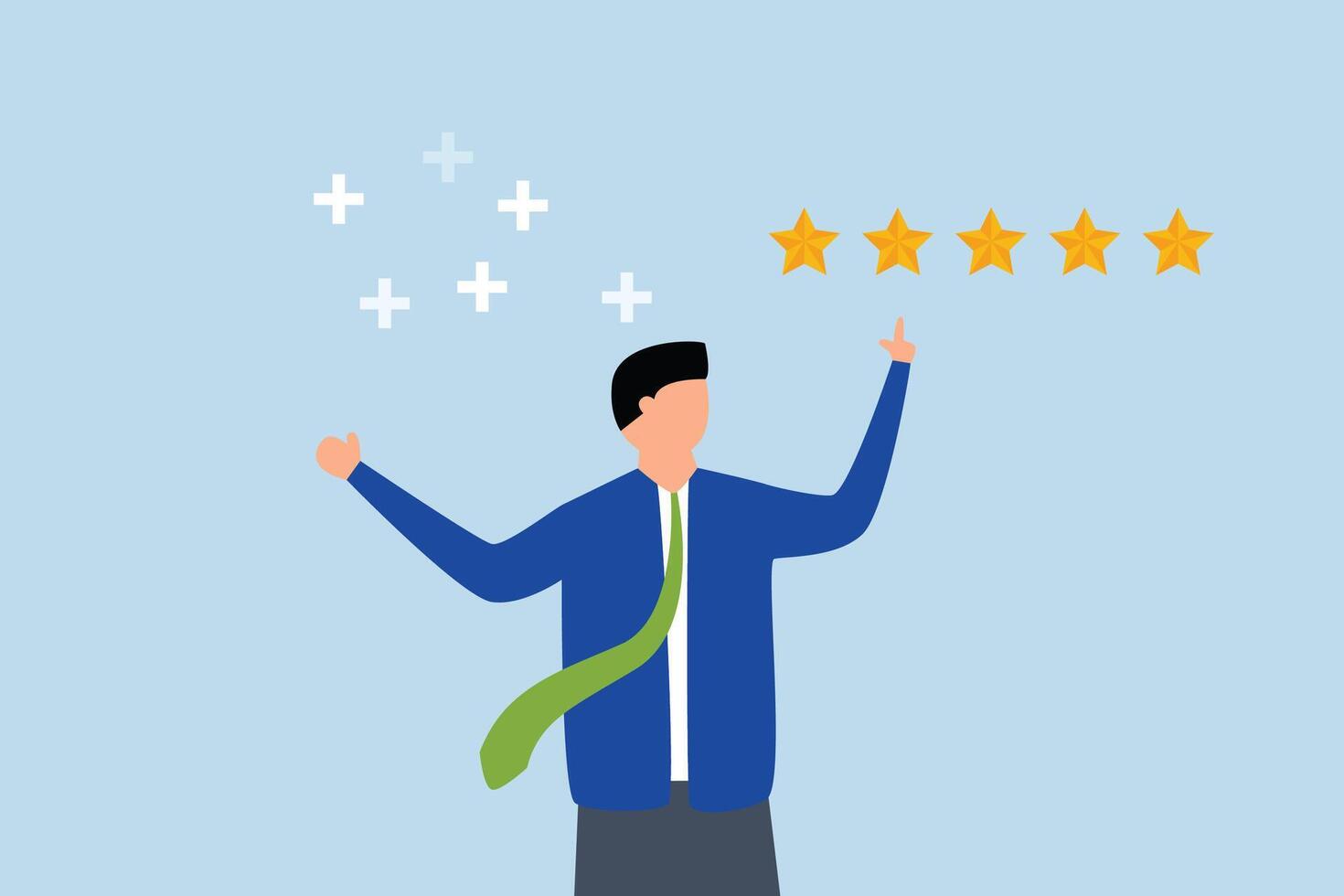 Customer feedback 5 stars rating, Businessman with confidence rates with 5 stars. vector
