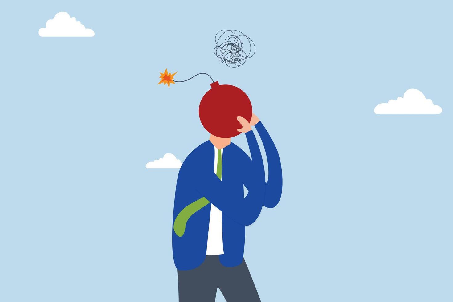 Anxiety, Stressed anxious businessperson ticking time bomb ready to burst. vector