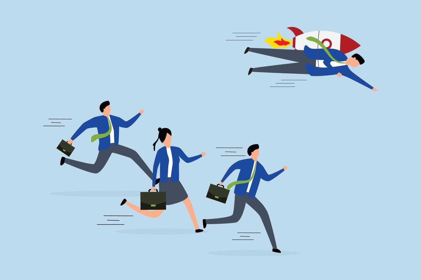 Competitive advantage to win business competition, Intelligent entrepreneur with a boost from a rocket takes the lead in winning a business competition. vector