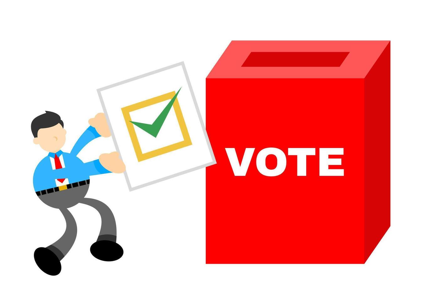 A man is holding a vote box and putting a check mark on it vector