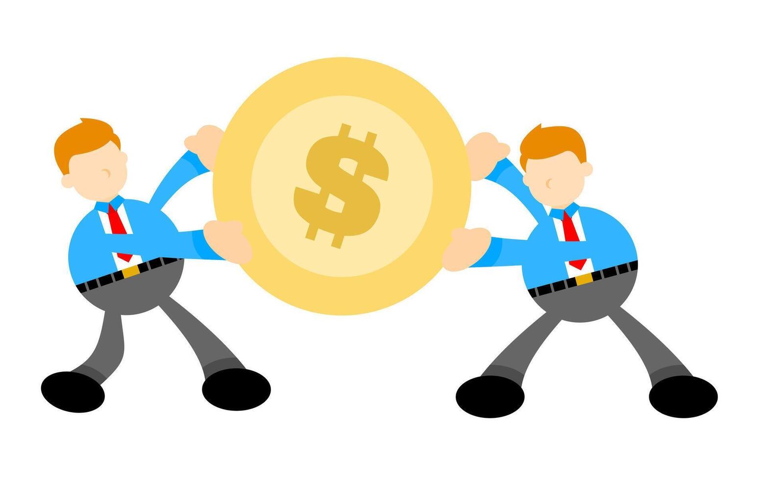 Two businessmen are holding a coin with a dollar sign vector