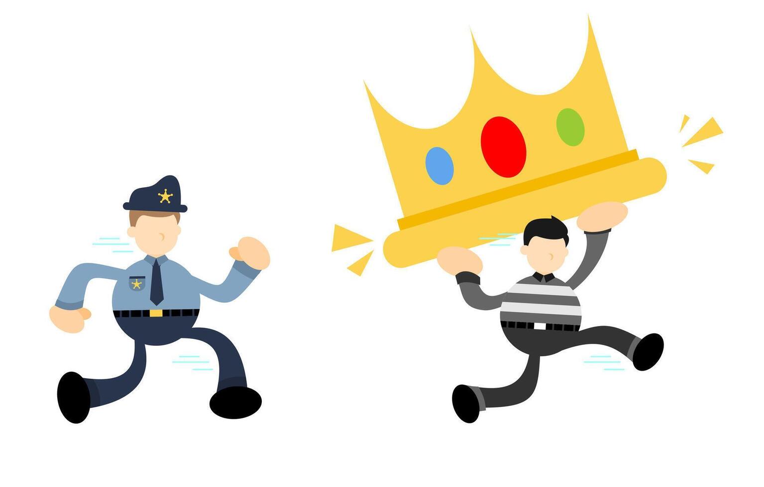Two cartoon police officers running with a crown on their heads vector