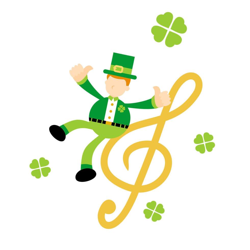 Leprechaun dancing with musical notes vector