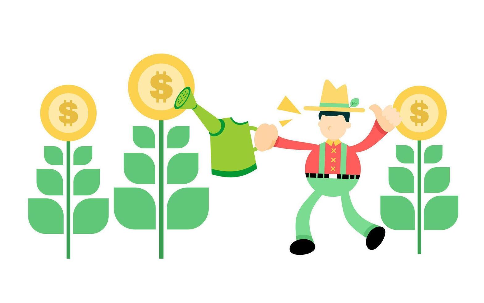 A man watering plants with money vector