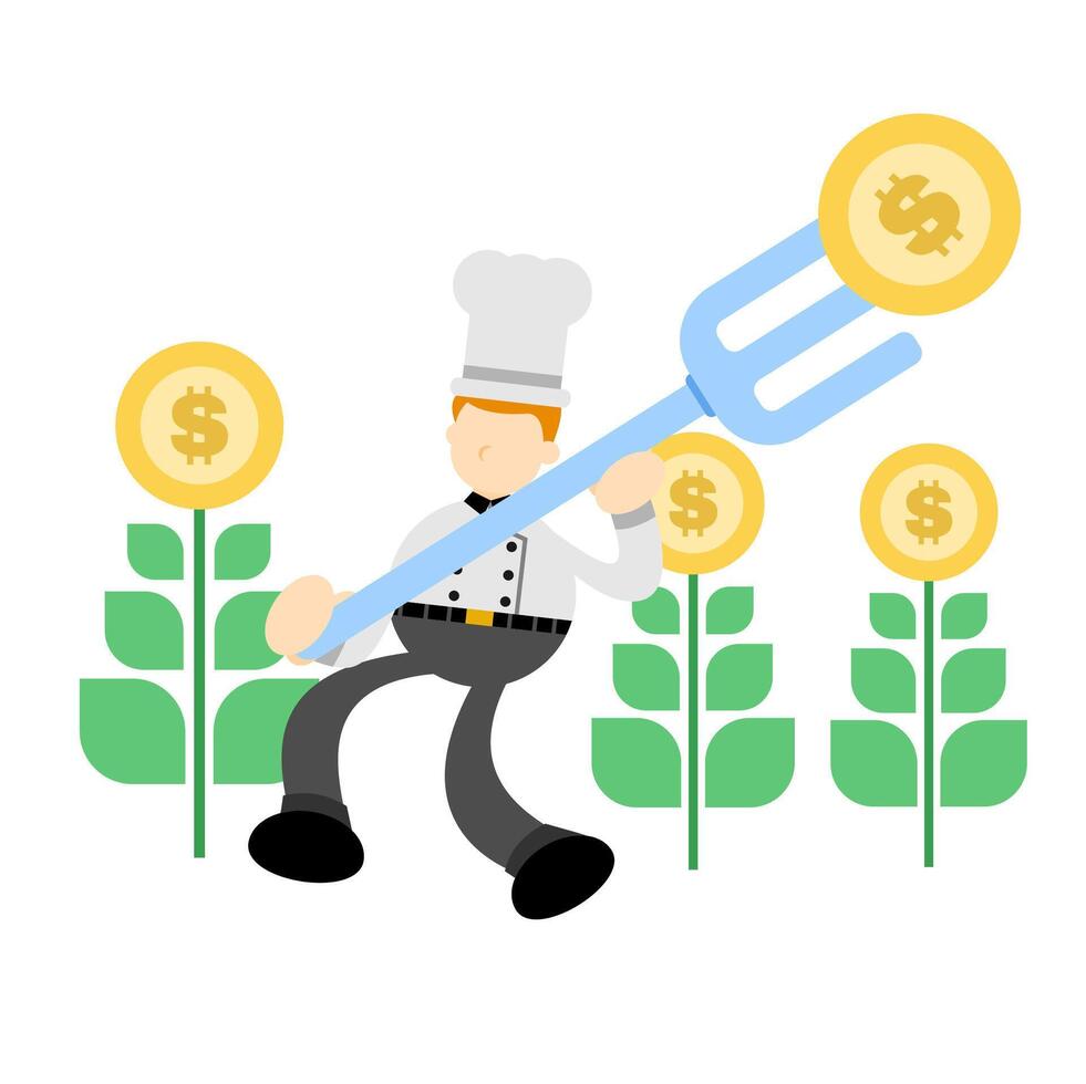 A chef holding a fork and money in his hand vector