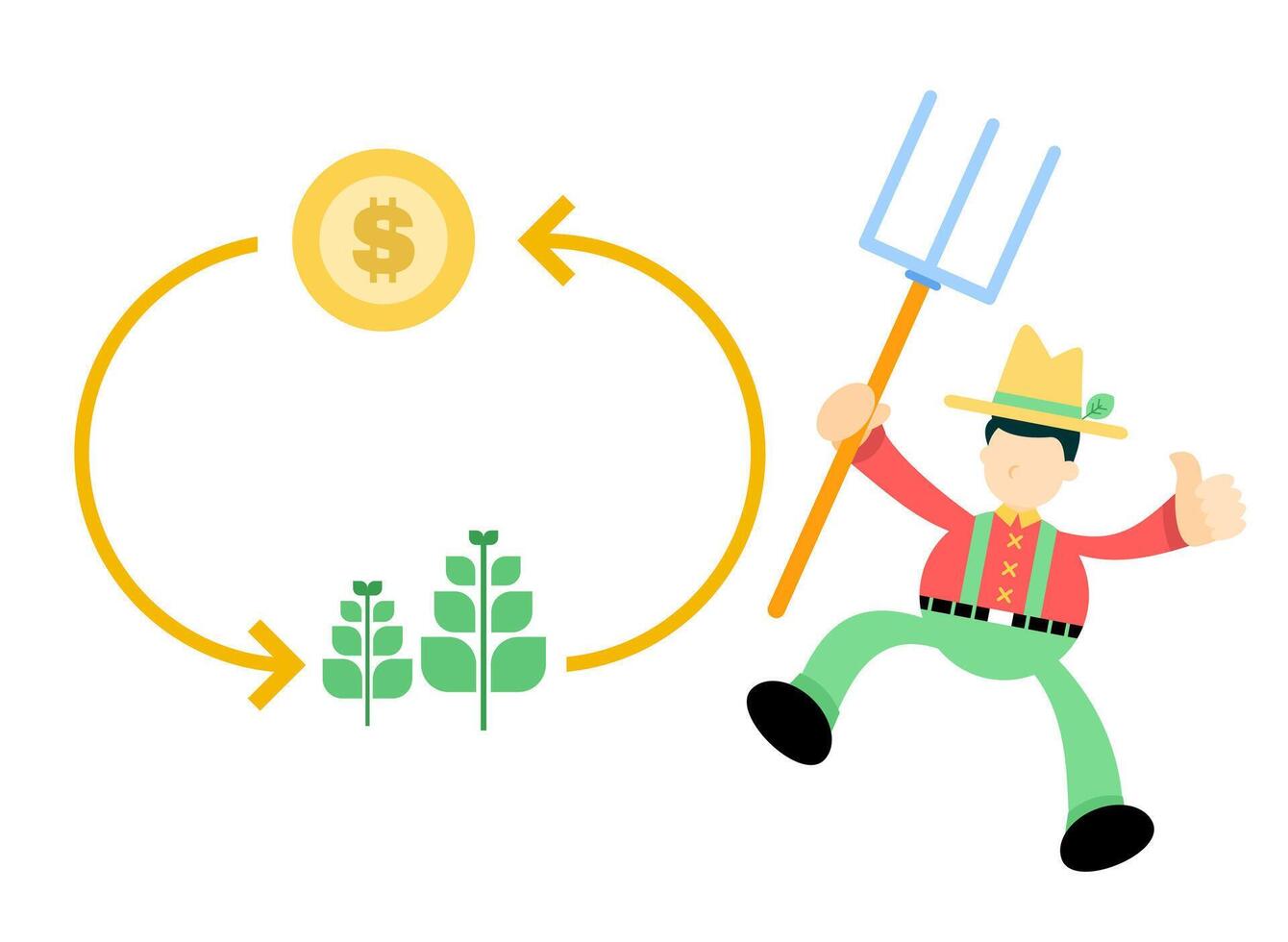 A cartoon farmer with a pitchfork and a dollar sign vector