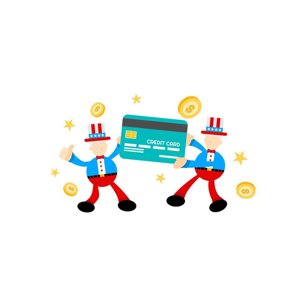 Two cartoon characters holding a credit card vector