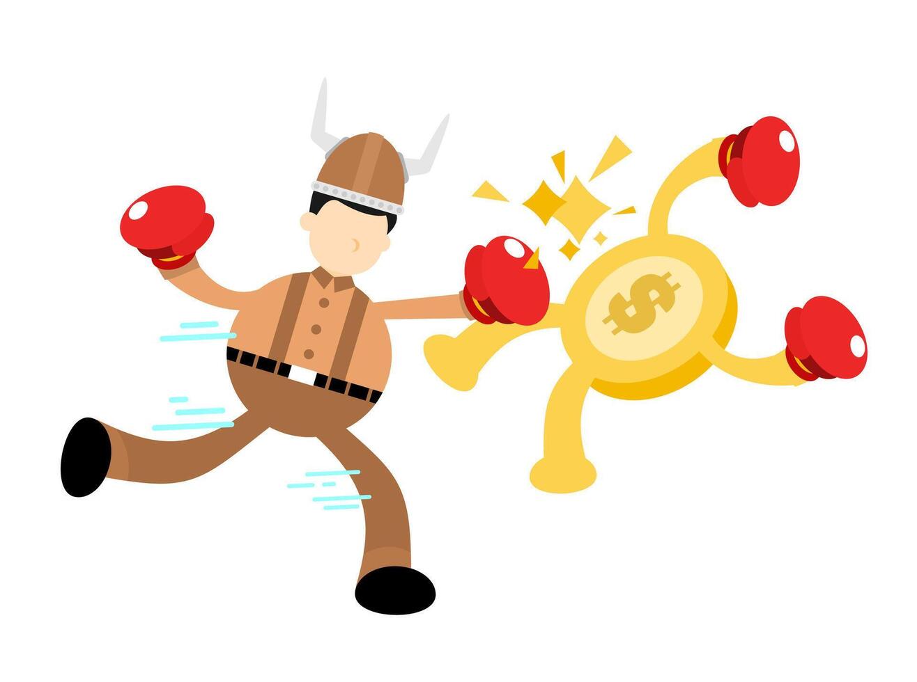 A cartoon man in a viking costume is punching a coin vector