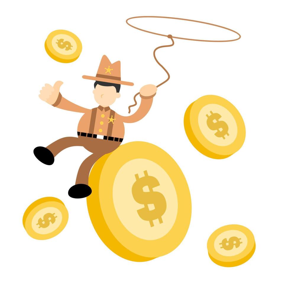 A cowboy is sitting on a pile of money vector