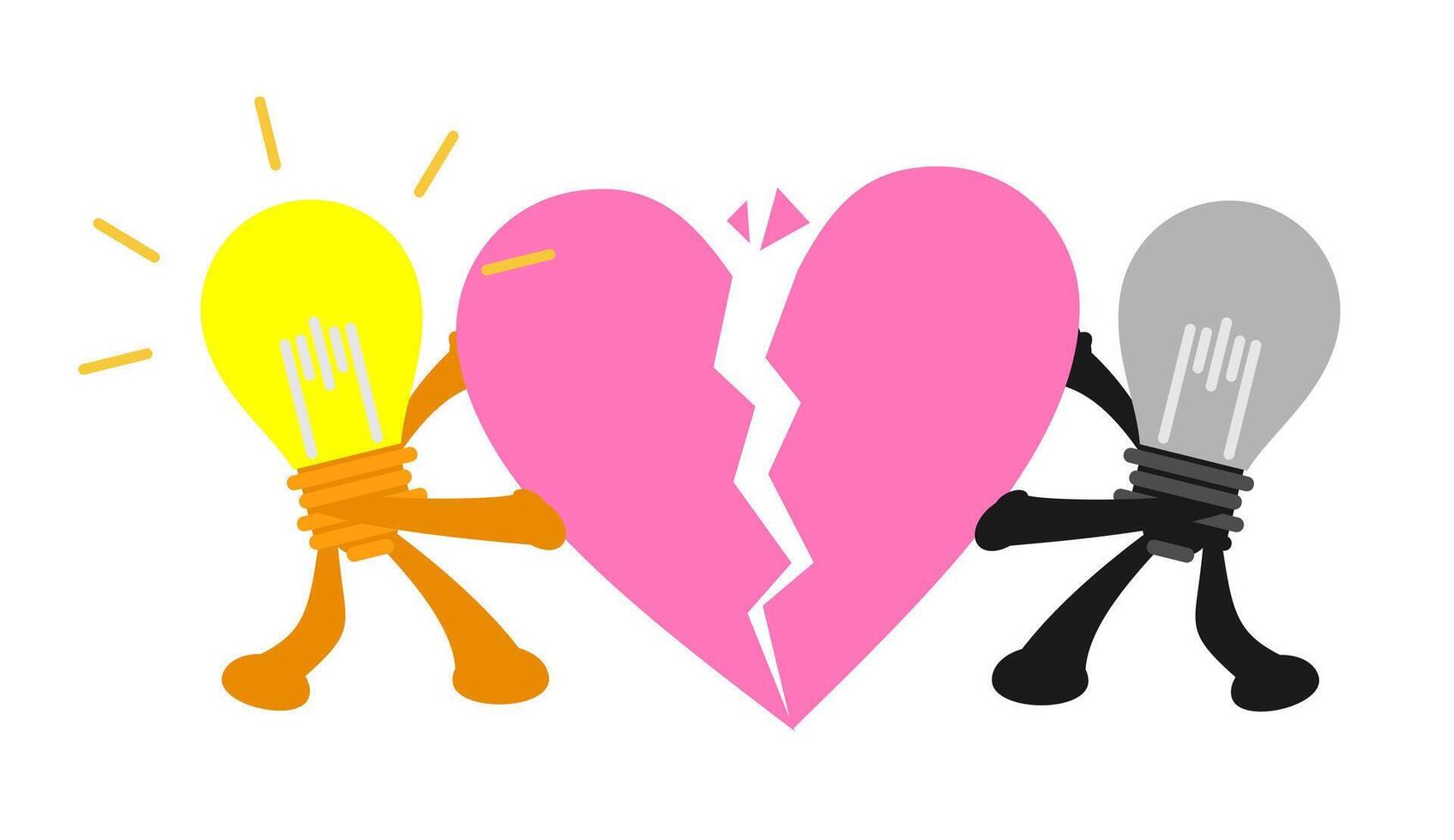 Two cartoon characters holding a broken heart vector