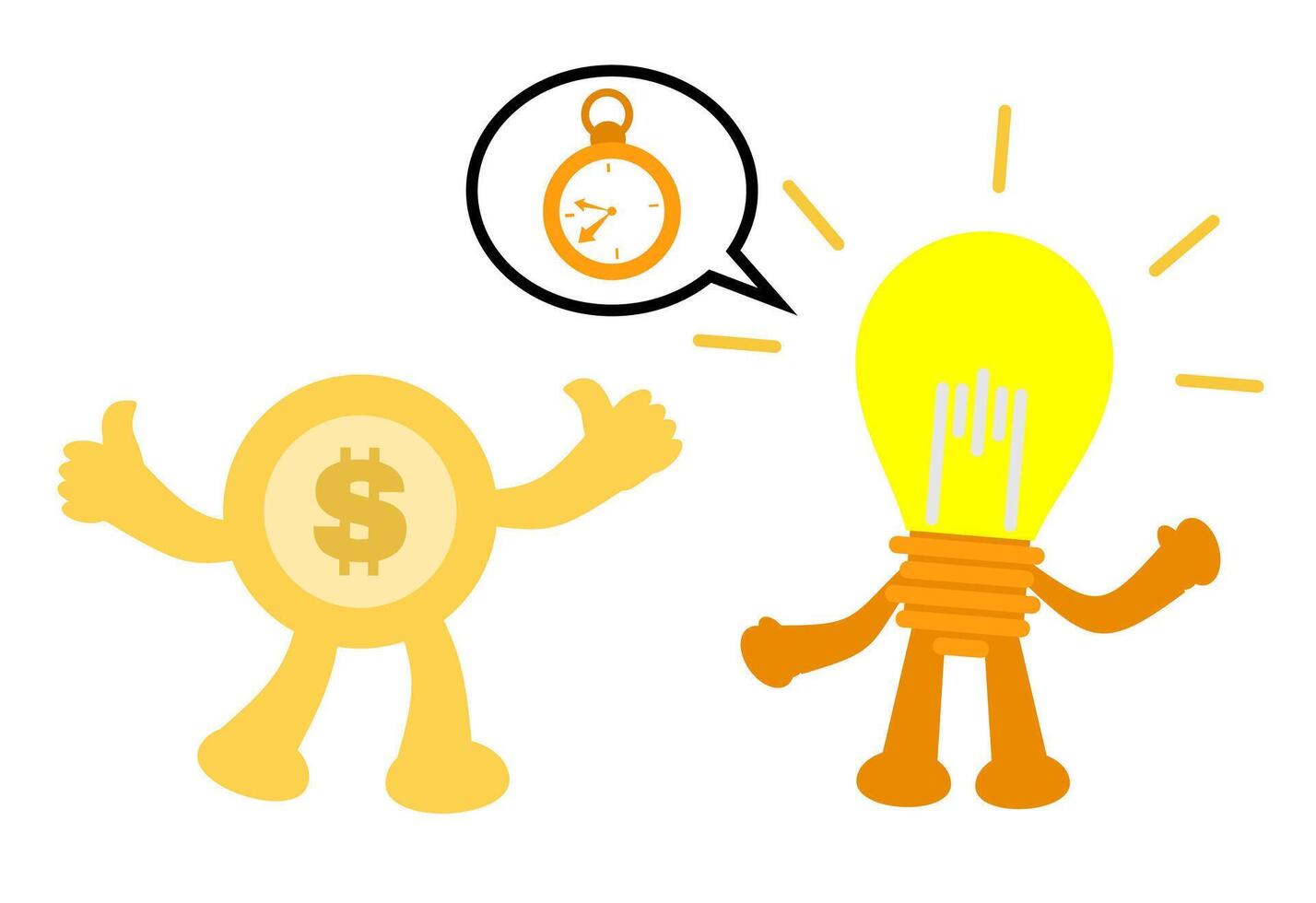 Two cartoon characters with dollar signs and a light bulb vector