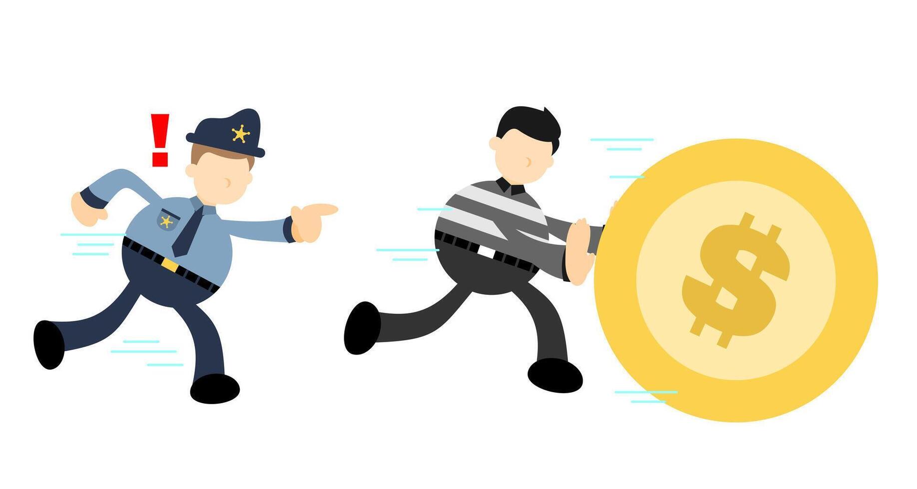 Two men running away from a police officer with a coin vector