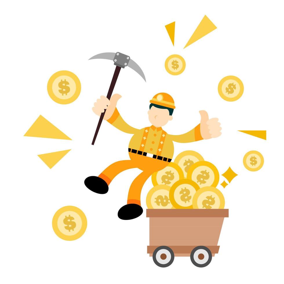 A cartoon miner with a pickaxe and shovel vector