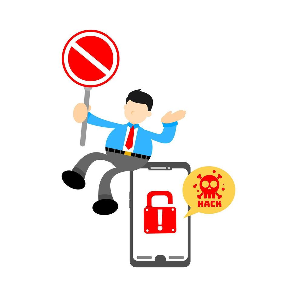 A man is sitting on top of a phone with a lock symbol vector