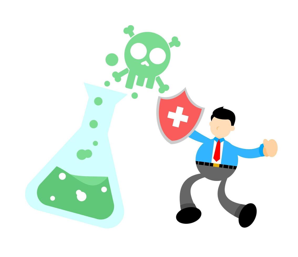 A cartoon man in a suit holding a shield and a green skull vector