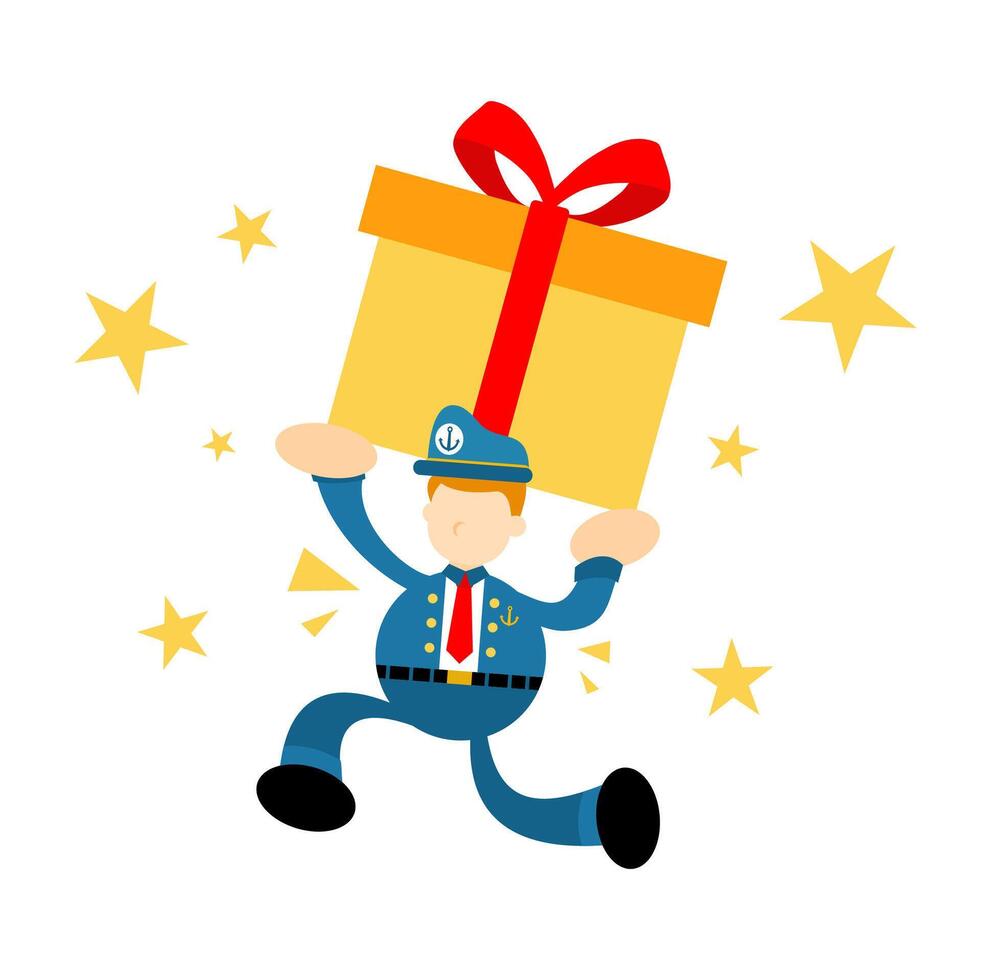 A cartoon police officer carrying a gift box vector
