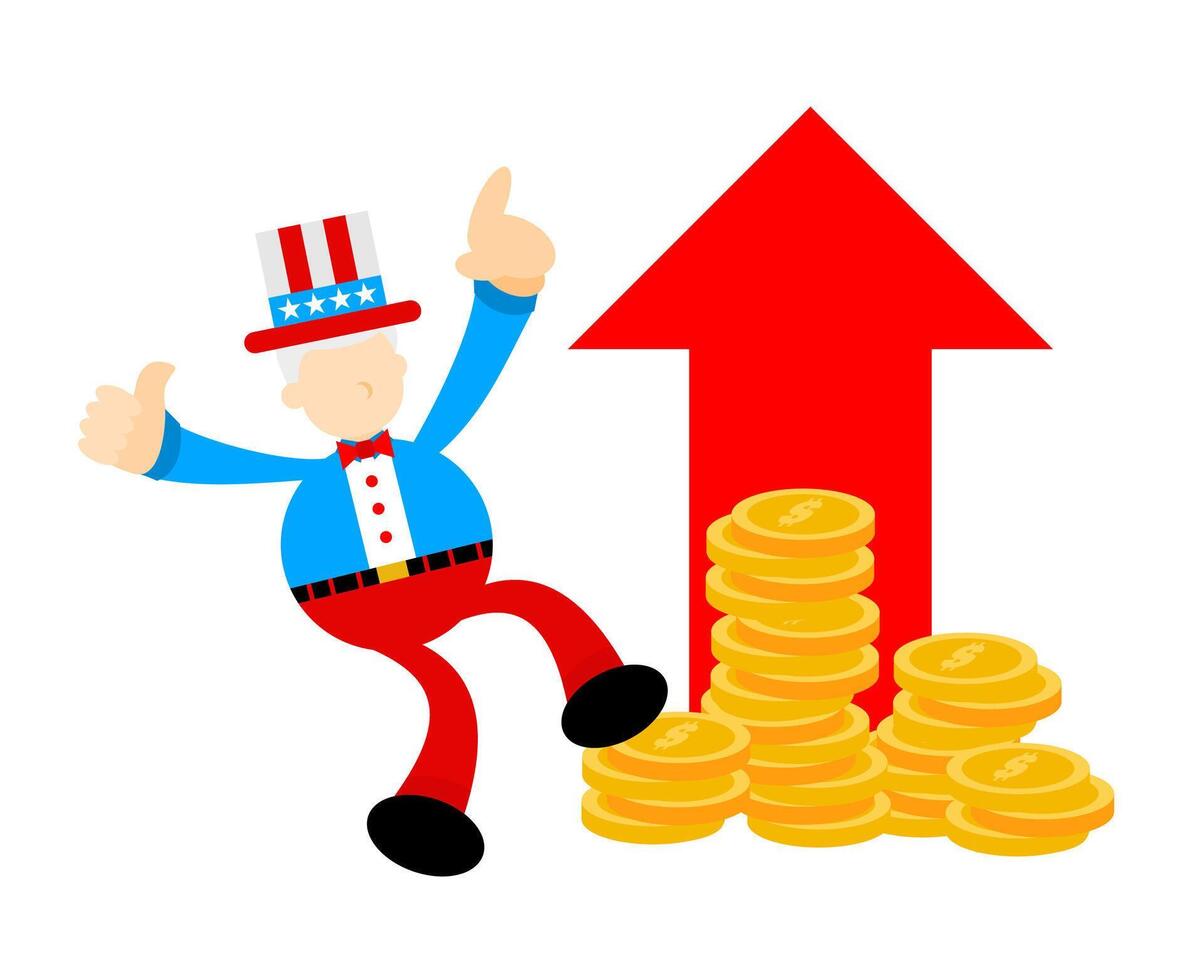 A cartoon uncle with a red arrow and gold coins vector