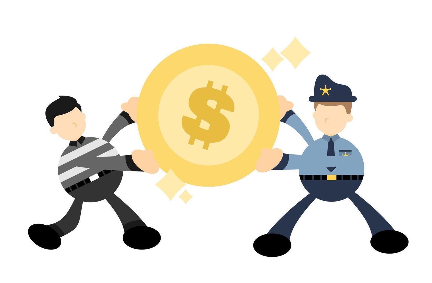 Two police officers holding a coin with a dollar sign vector