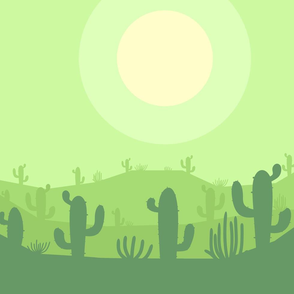 A desert landscape with cactus plants and sun vector