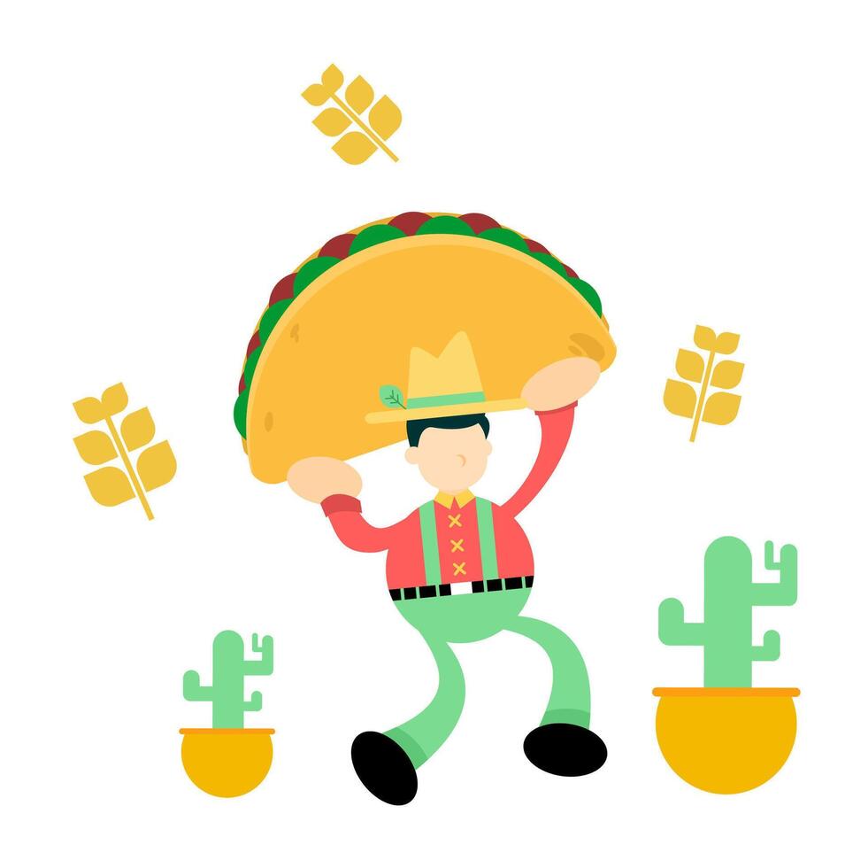A cartoon mexican man holding a taco vector