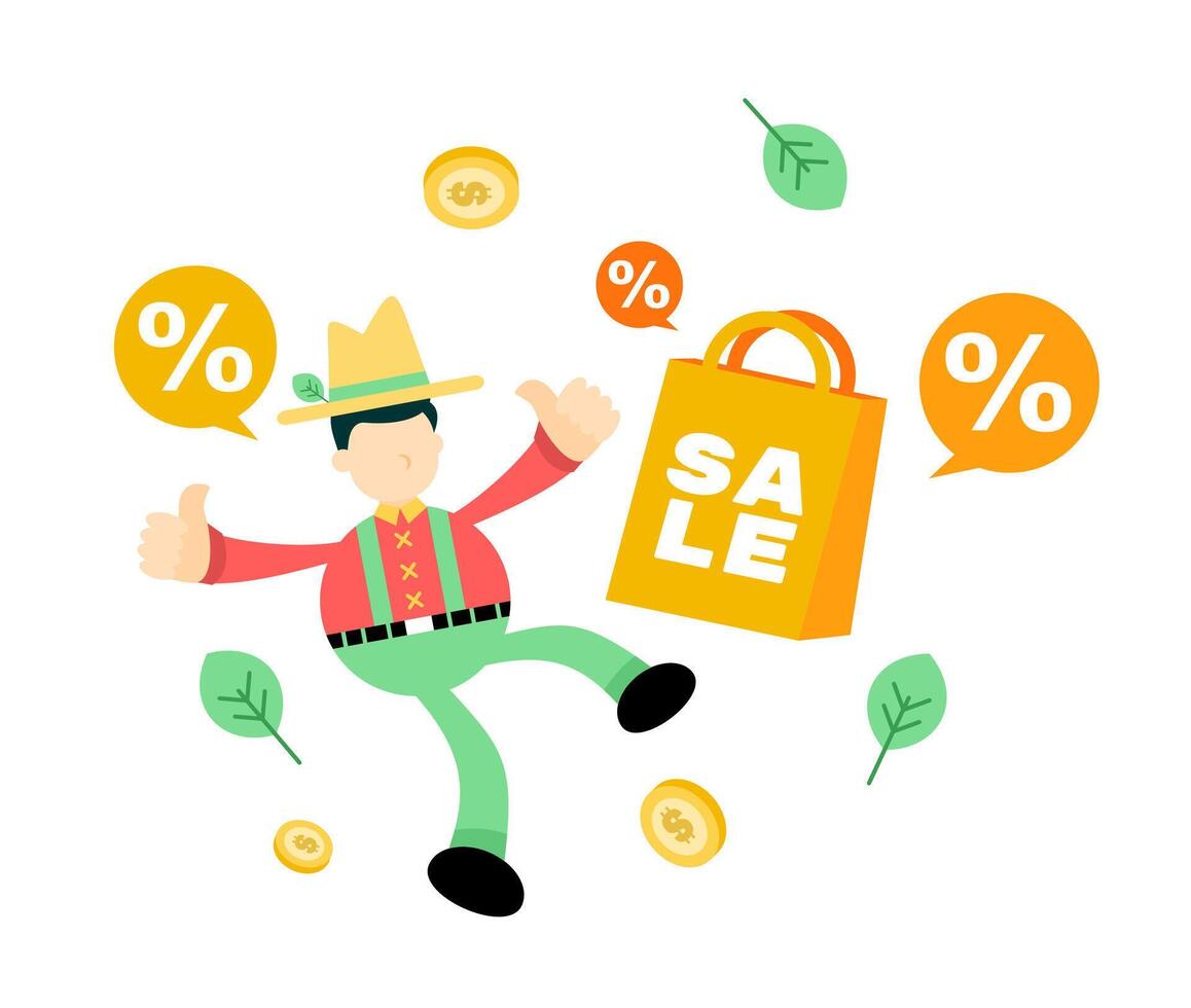 A man is holding a sale sign and a bag of money vector