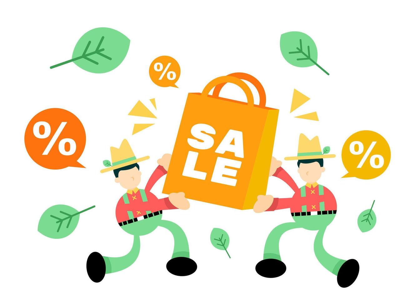Two people carrying a sale bag with leaves vector