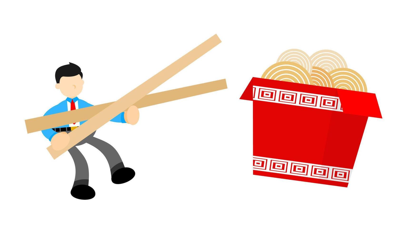 A cartoon man is holding a wooden stick and a box vector