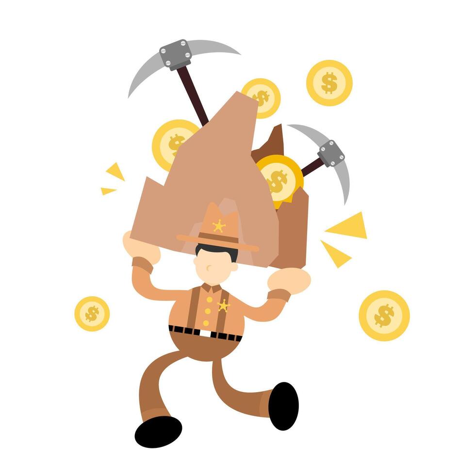 A cartoon miner carrying a rock with money vector