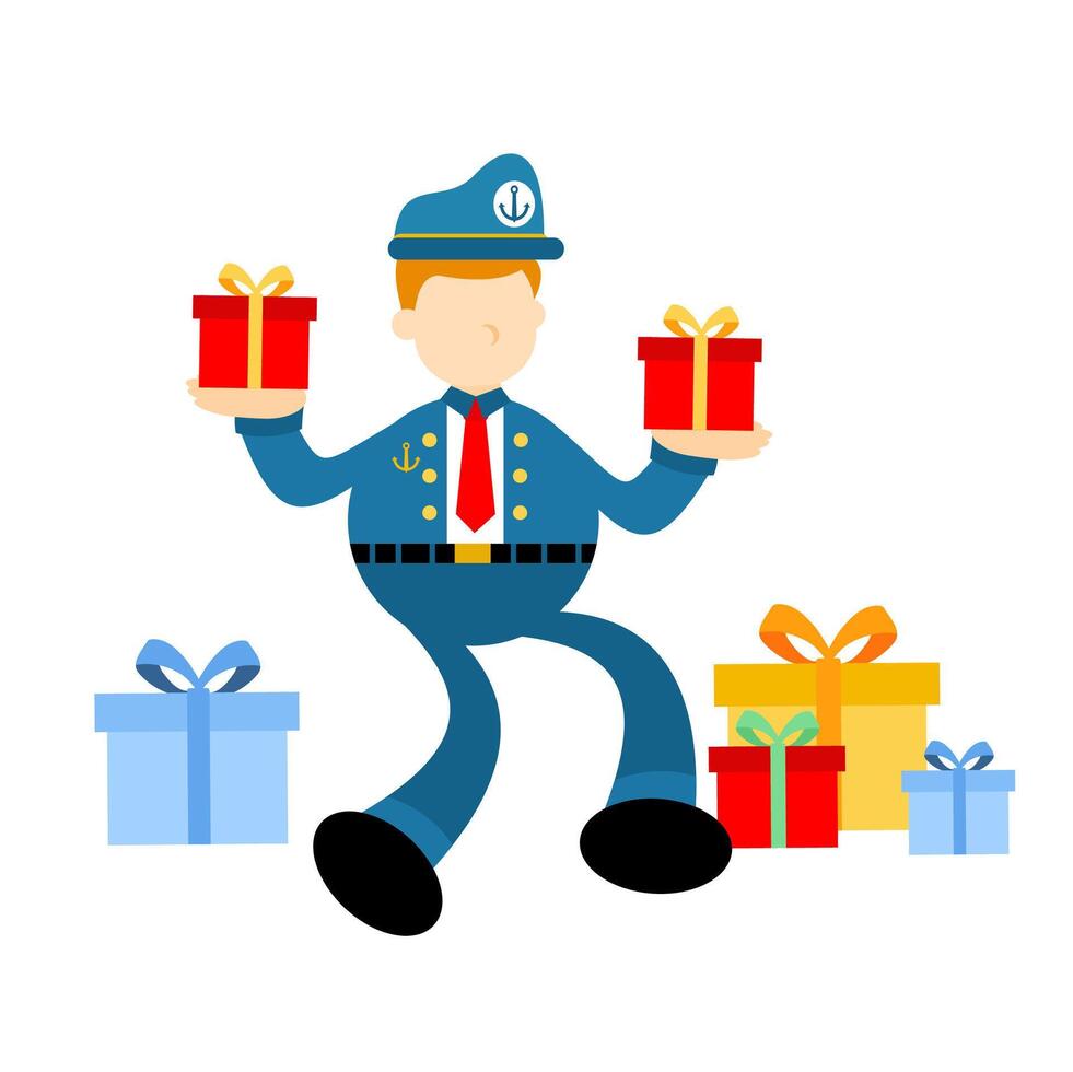 A cartoon policeman holding presents and a gift vector