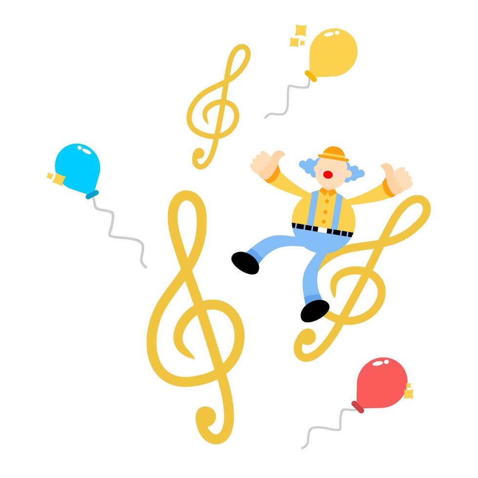 A cartoon clown is flying through the air with musical notes vector