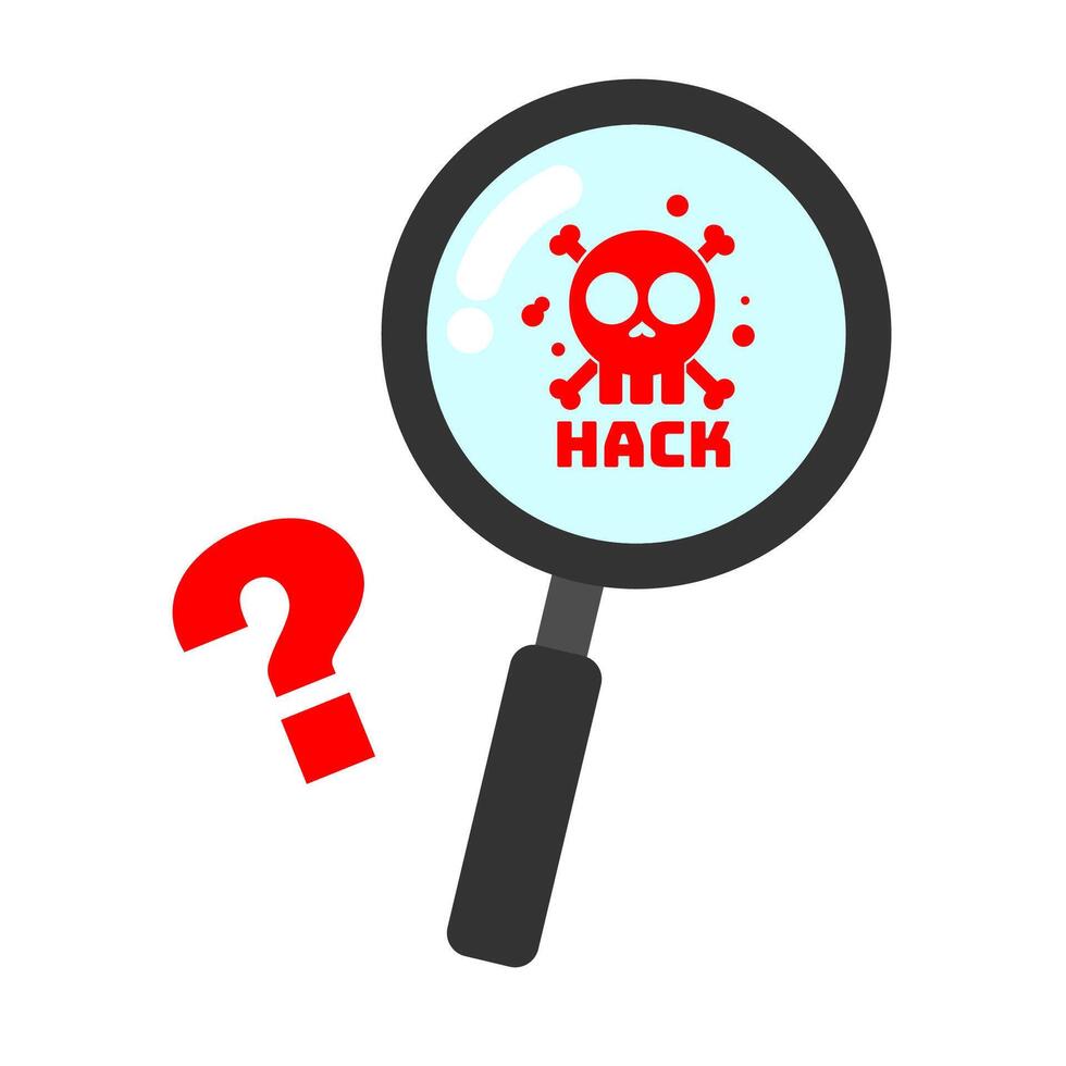 Magnifying glass with skull and question mark illustration vector