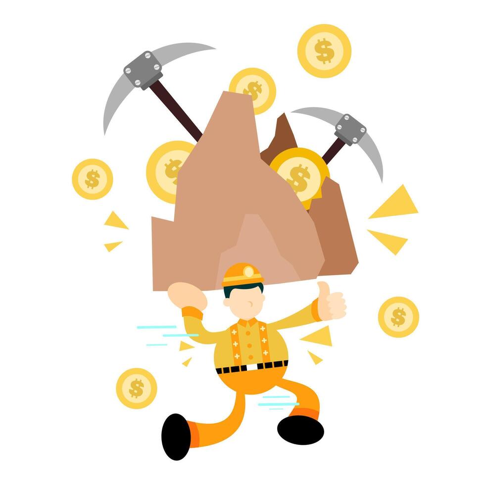 A cartoon miner carrying a big pile of money vector