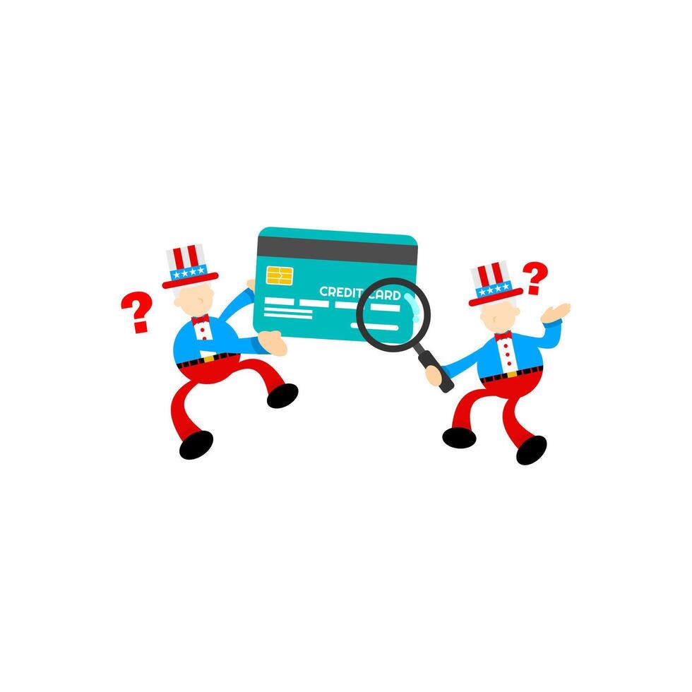 Two cartoon characters holding a credit card vector