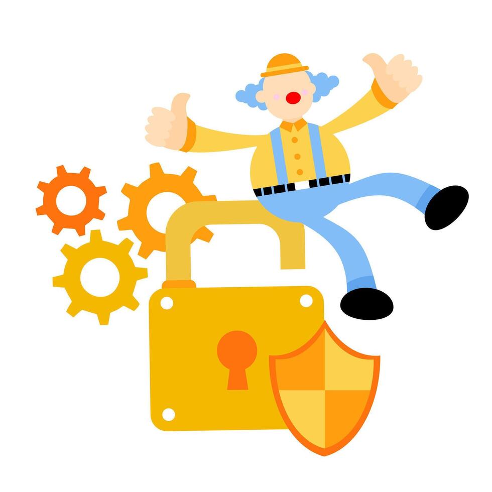 A cartoon man with a lock and a key vector