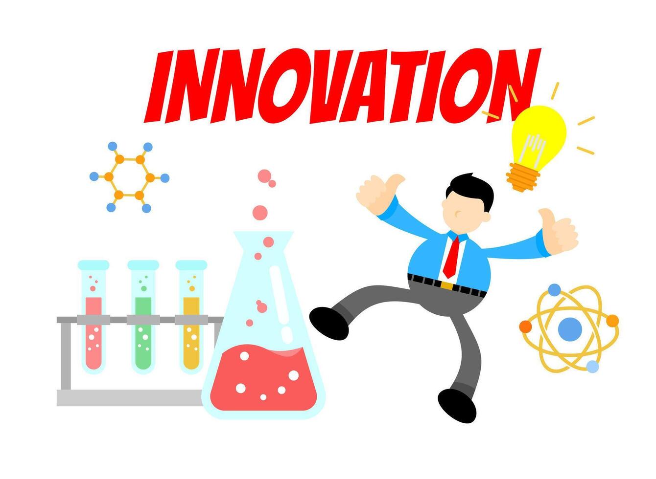 A cartoon man is jumping with the word innovation vector