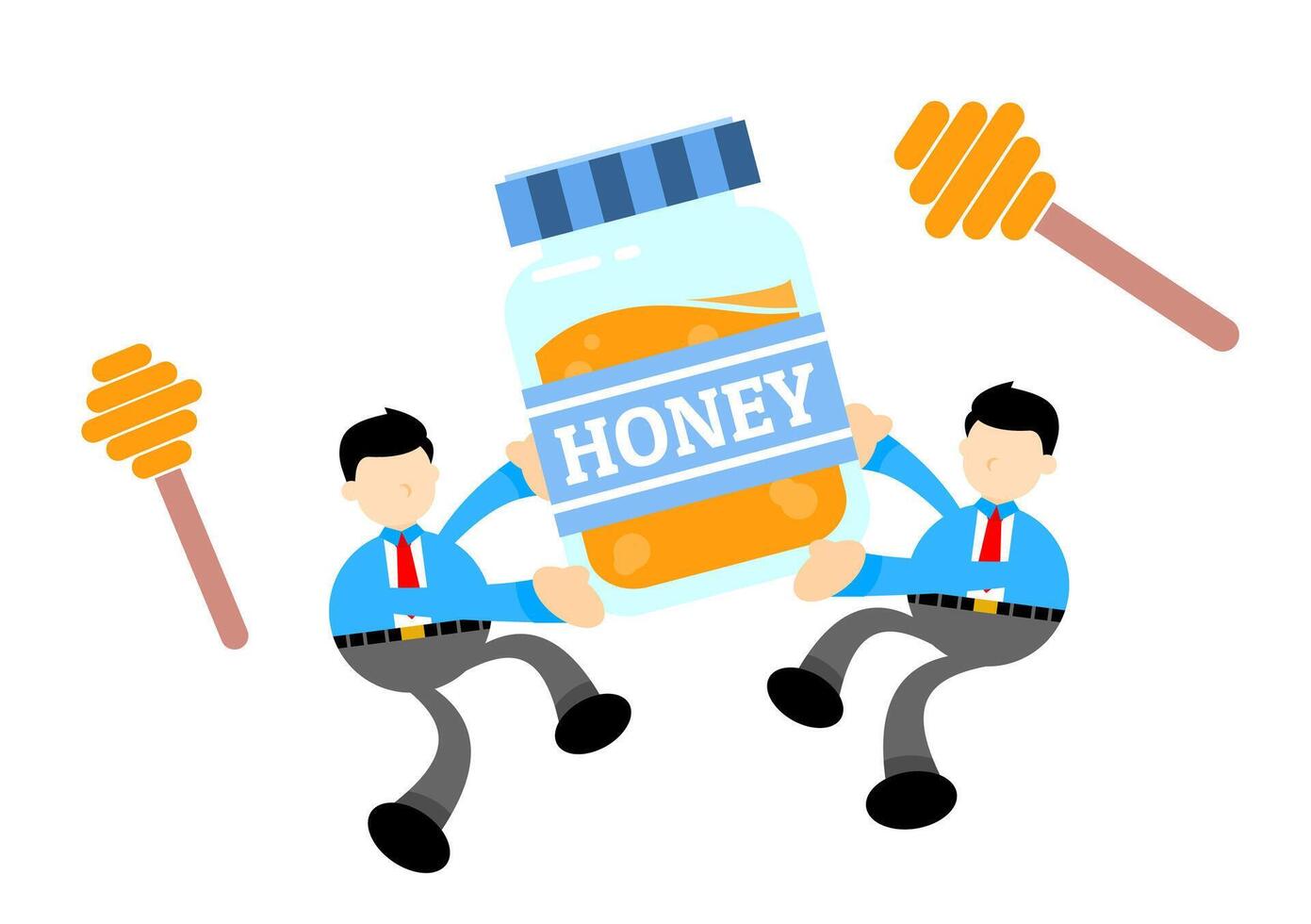 Two businessmen carrying a jar of honey vector