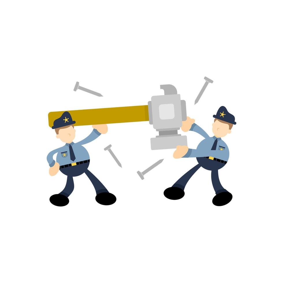 Two police officers are holding a hammer vector