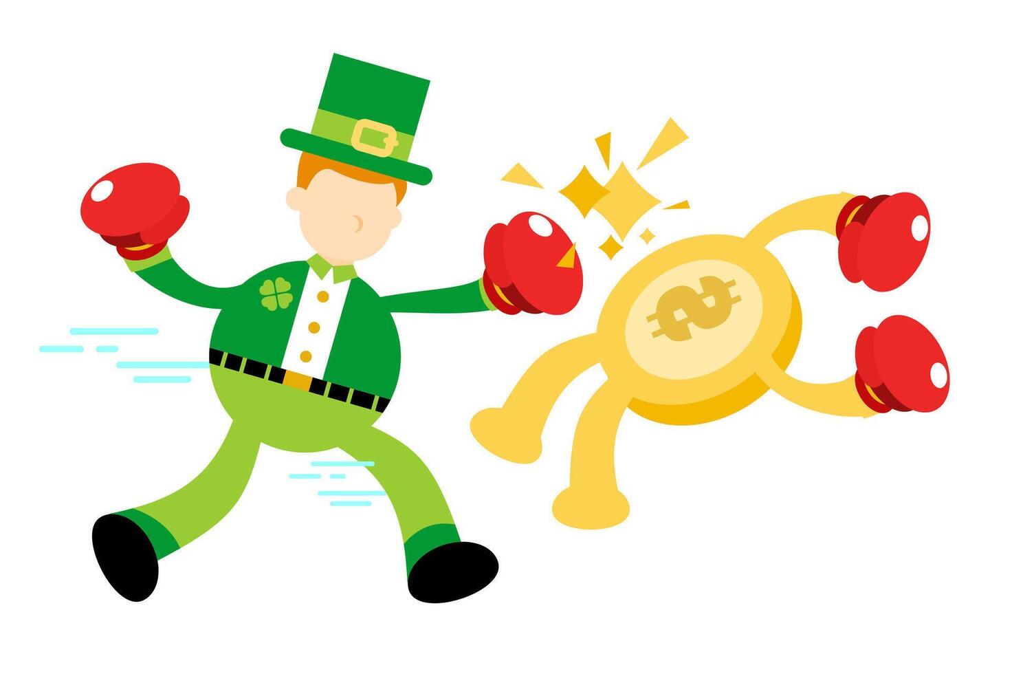 A cartoon man in green hat and boxing gloves is throwing a coin vector