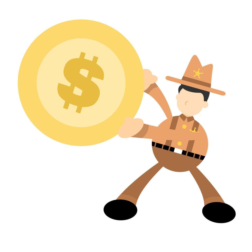 A cartoon cowboy holding a dollar coin vector