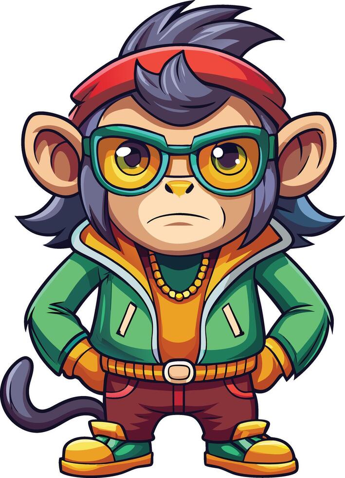 A cartoon monkey wearing glasses and a bandana vector