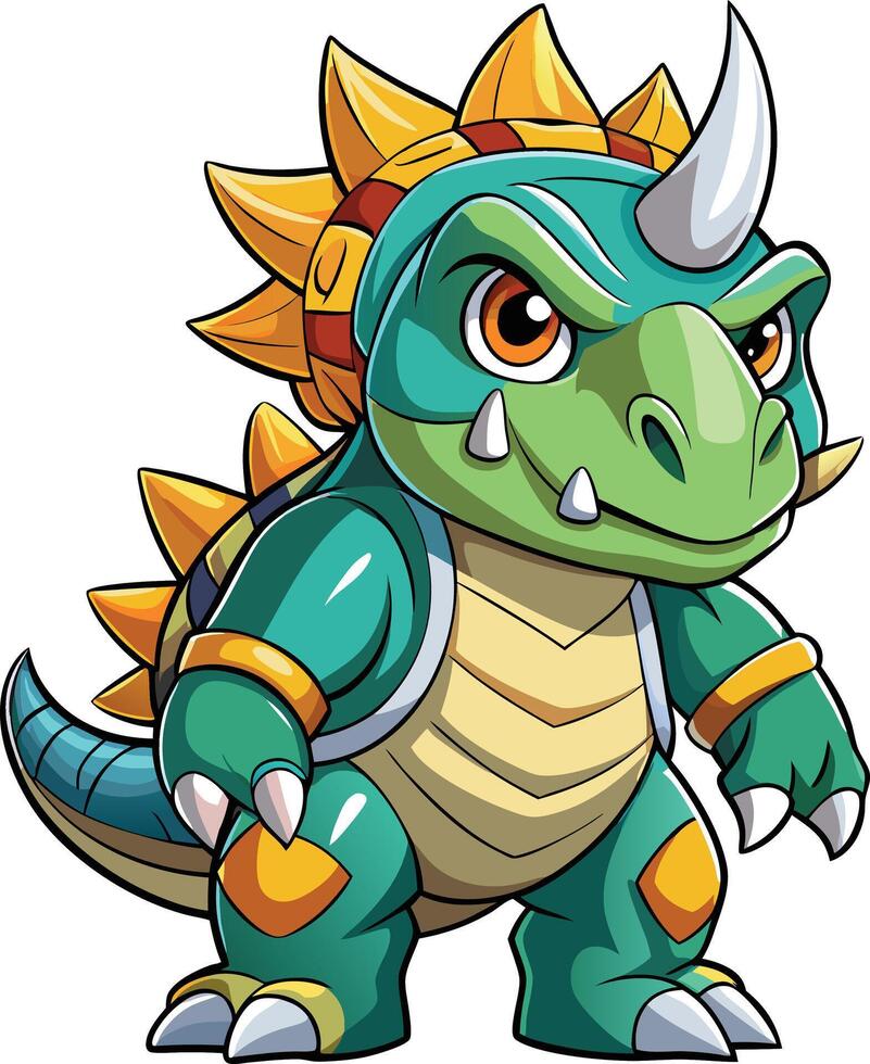 A cartoon dinosaur with a large head and horns vector