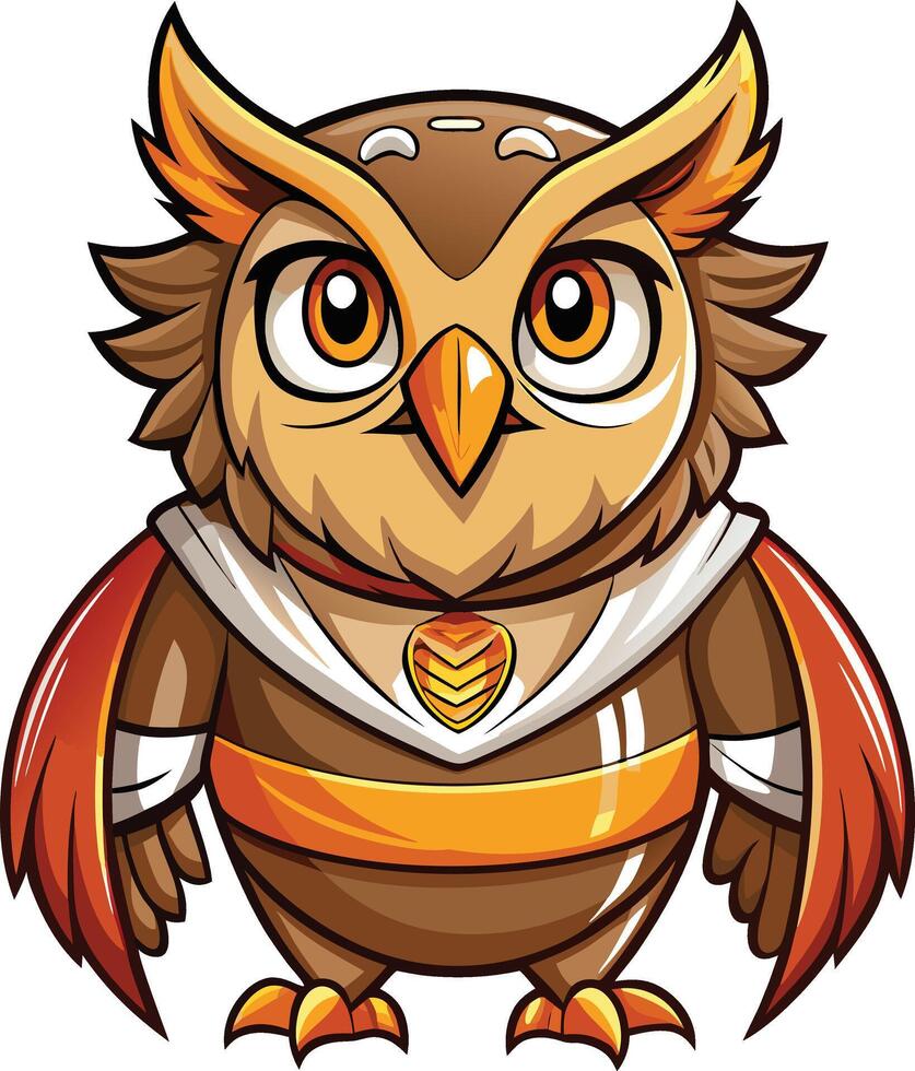 An owl with a red and orange cape and a white shirt vector