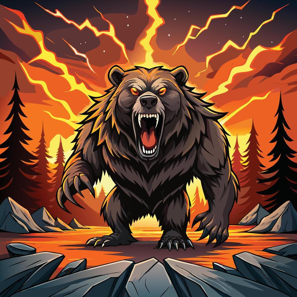 A cartoon bear with its mouth open and its teeth bared vector