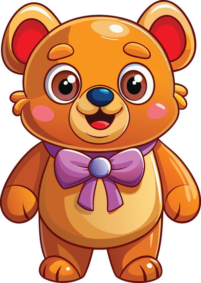 A cartoon brown bear with purple bow vector