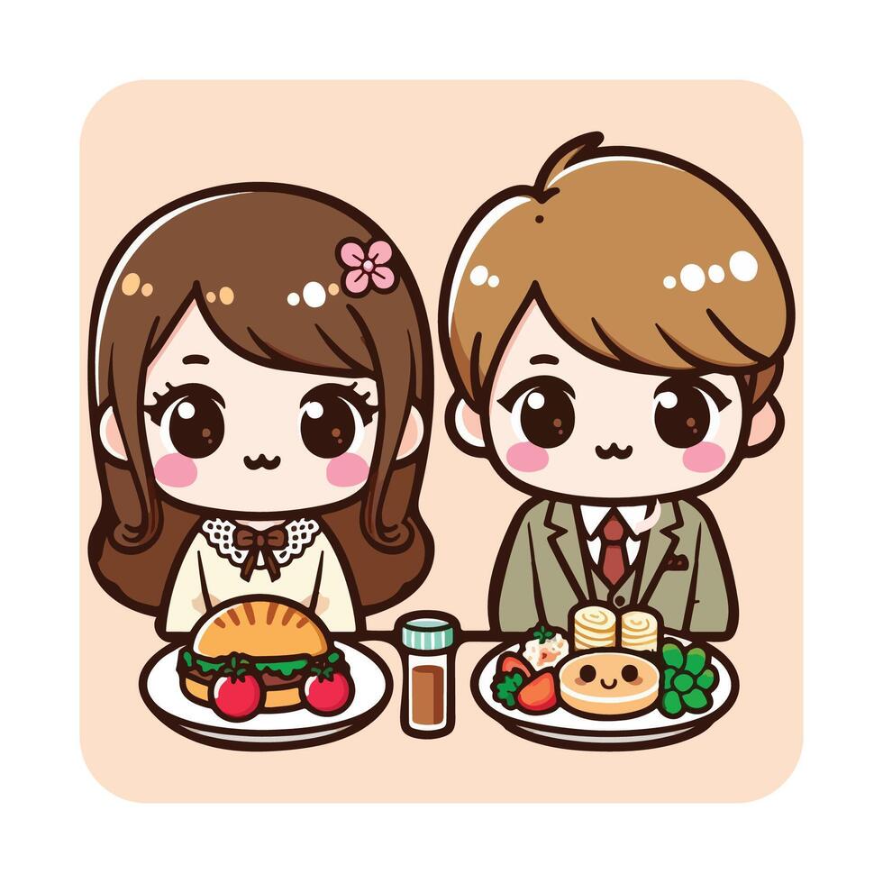 Cute couple is eating together 2 vector